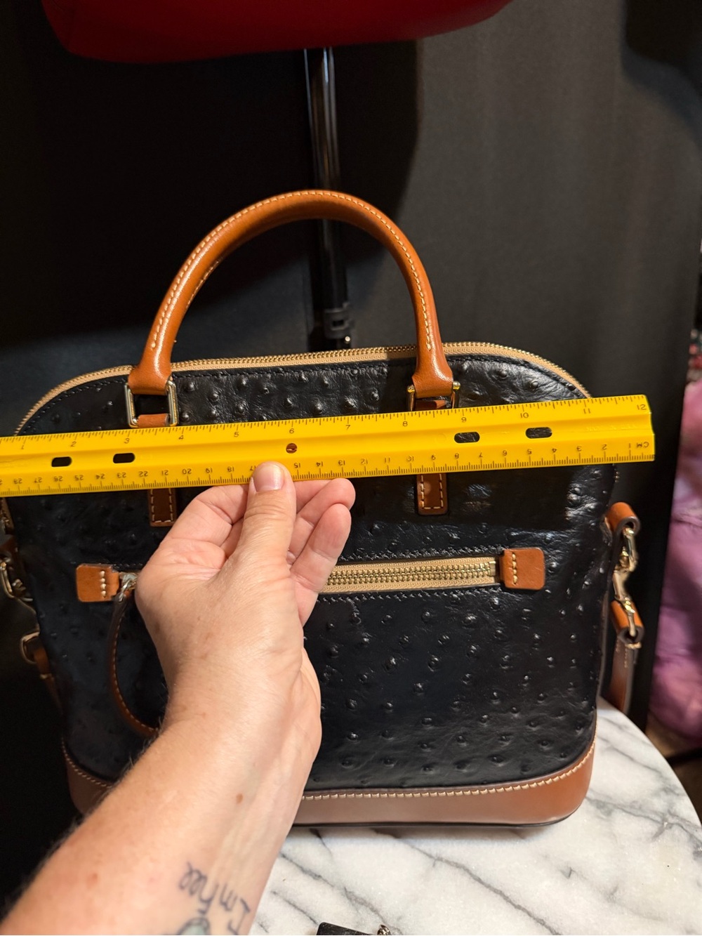 Dooney & Bourke Black Satchel with Brown Trim - Picture 5 of 8